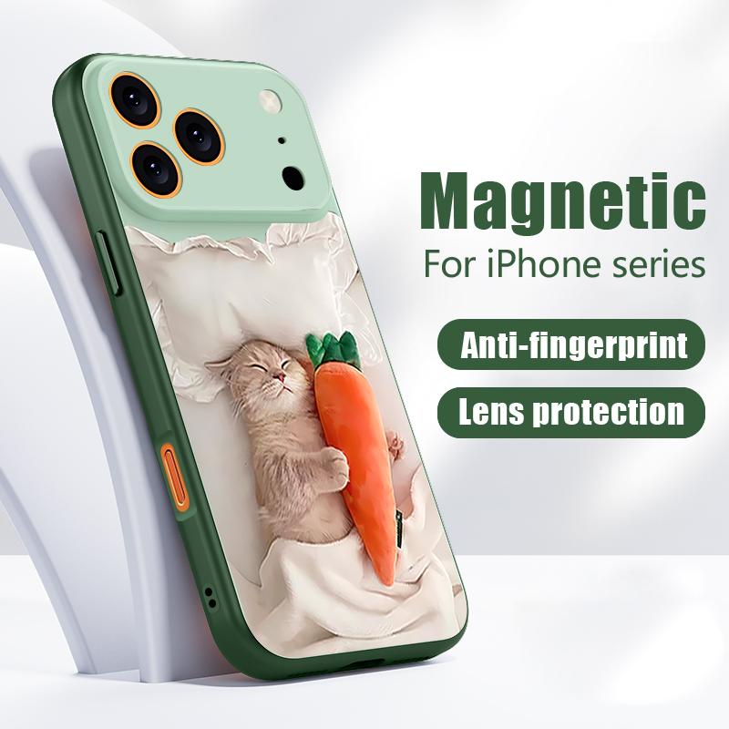 Magnetic For Magsafe Case For iPhone 17 Pro Max Sleeping Cat Carrot Pattern Skin Feeling Cover For iPhone 16 15 14 13 Pro Max