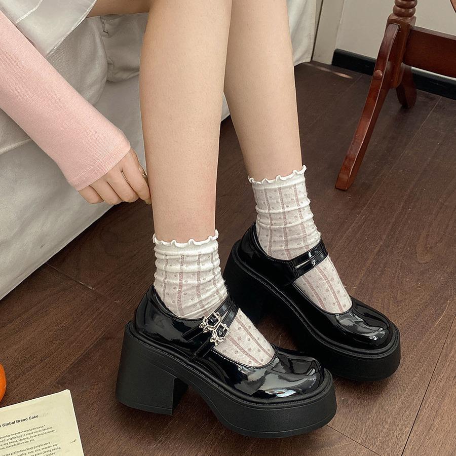 Round head heightened platform British style small leather shoes women's 2025 new autumn and winter French thick heel Mary Jane single shoes comfor