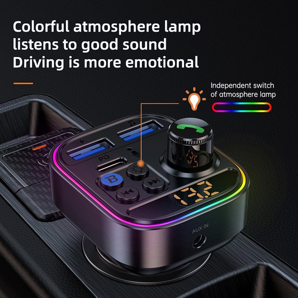 V5.3 FM Transmitter Car Adapter, Type-C PD30W And Dual USB QC 3.0 Ports Car Charger, Hands Free Calling, Wireless Radio MP3 Player Stereo Music Audio