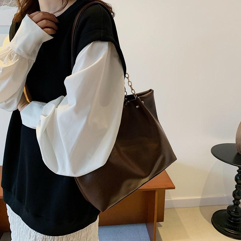 Stylish Large Tote Bag For Women In Black White Brown Or Coffee With Chic Design And Soft Pu Material