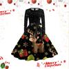 Women's Casual Fashion Long Sleeve Christmas Elk Printed Vintage Long Dresses