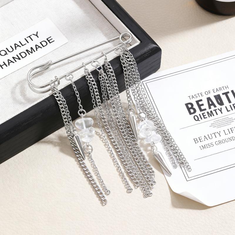 Fashion Heart Star Tassel Chain Brooch Simple Metal Pearl Multi-Layer Chain Brooches Charm Jewelry Decoration Accessories