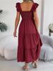 Square Neck Solid Color Dress High Waist Elegant Ruffle Edge Dress for Women Sleeveless Loose Dresses Causal Dress