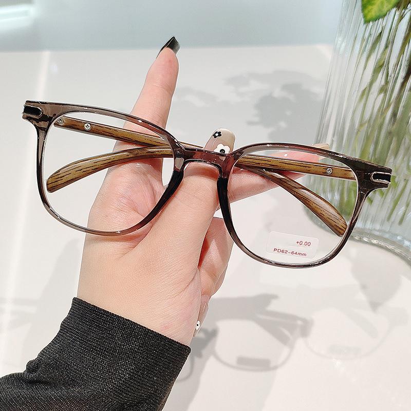 New Square Frame Retro Glasses Imitation Wood Grain Legs Fashionable Reader Style 8376
