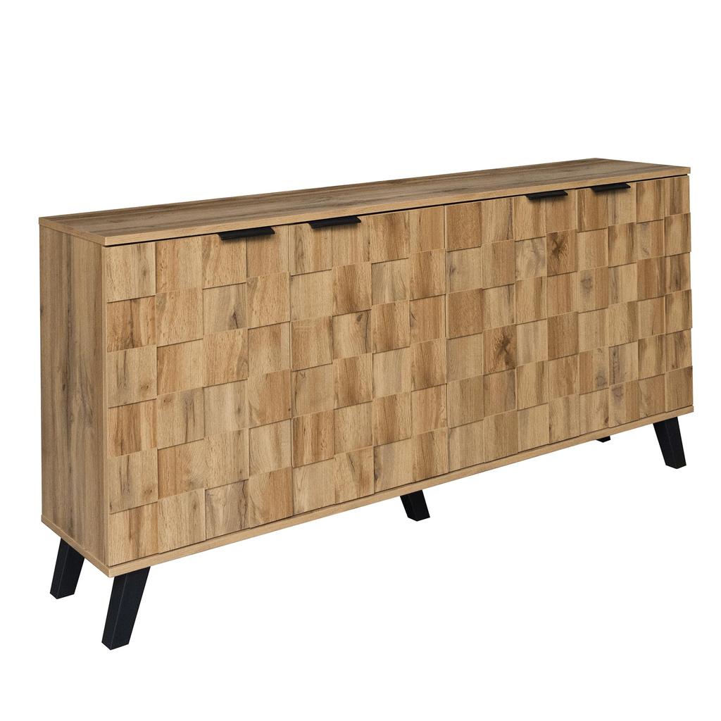 Moderner Sideboard mit 4 Türen, Stauraum mit verstellbaren Einlegeböden, Metallgriffe und Beine, für Wohnzimmer & Esszimmer, einfache Montage