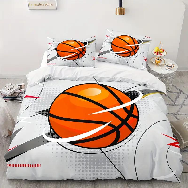Boys Basketball Duvet Cover Twin Queen Size for Kids Teen Room Sports Bedding Set, Ball Game Comforter Cover with Pillow Case