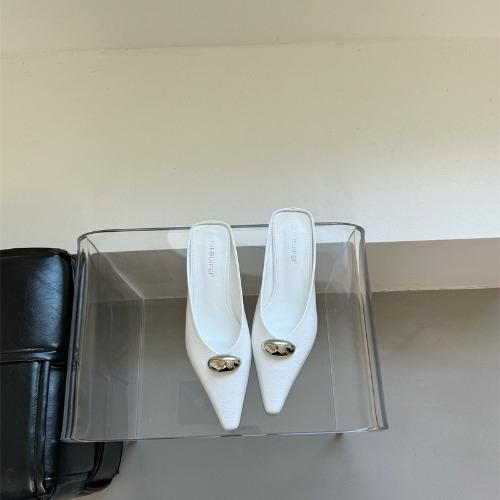 Fashion French Style High Heel Slippers Women Pointed Toe Metal Buckle Slip On Mules