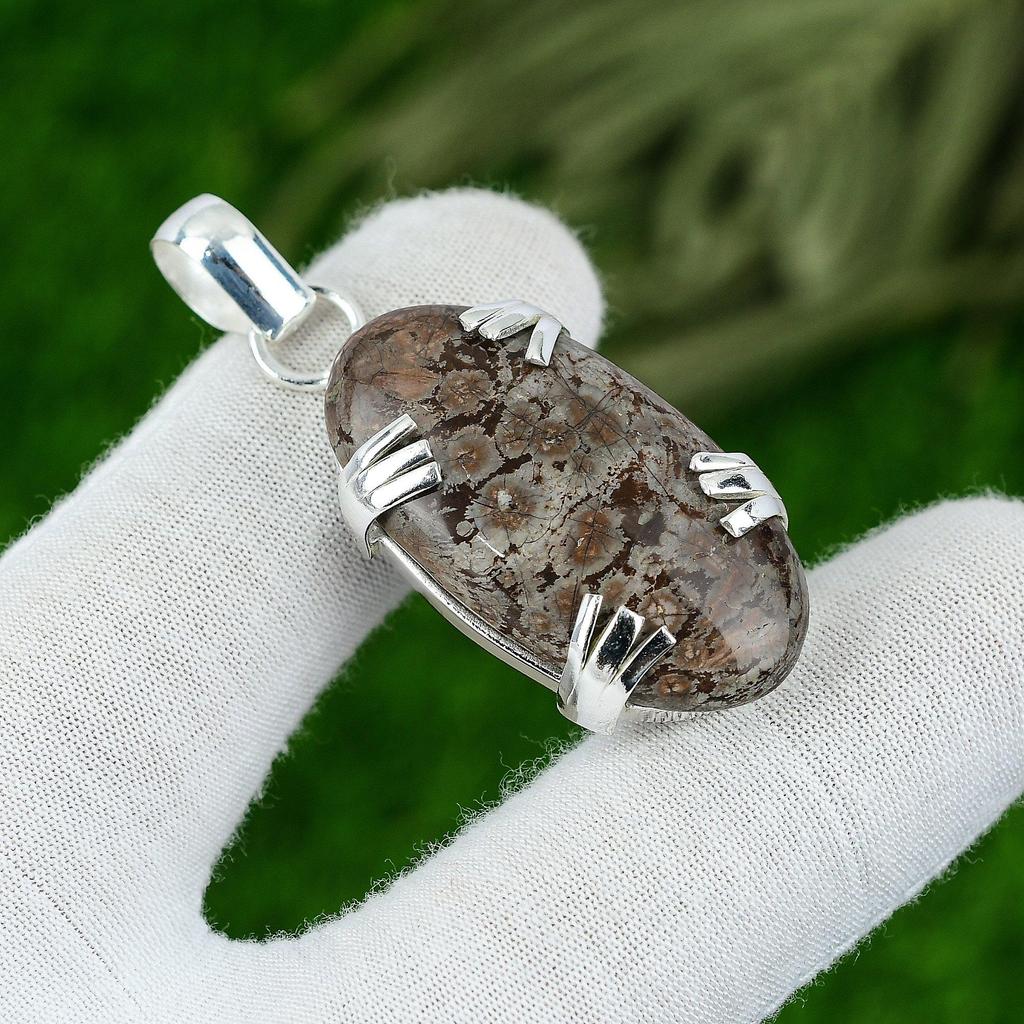 Natural Butterfly Jasper Gemstone Jewelry 925 Sterling Silver Pendant For Girls