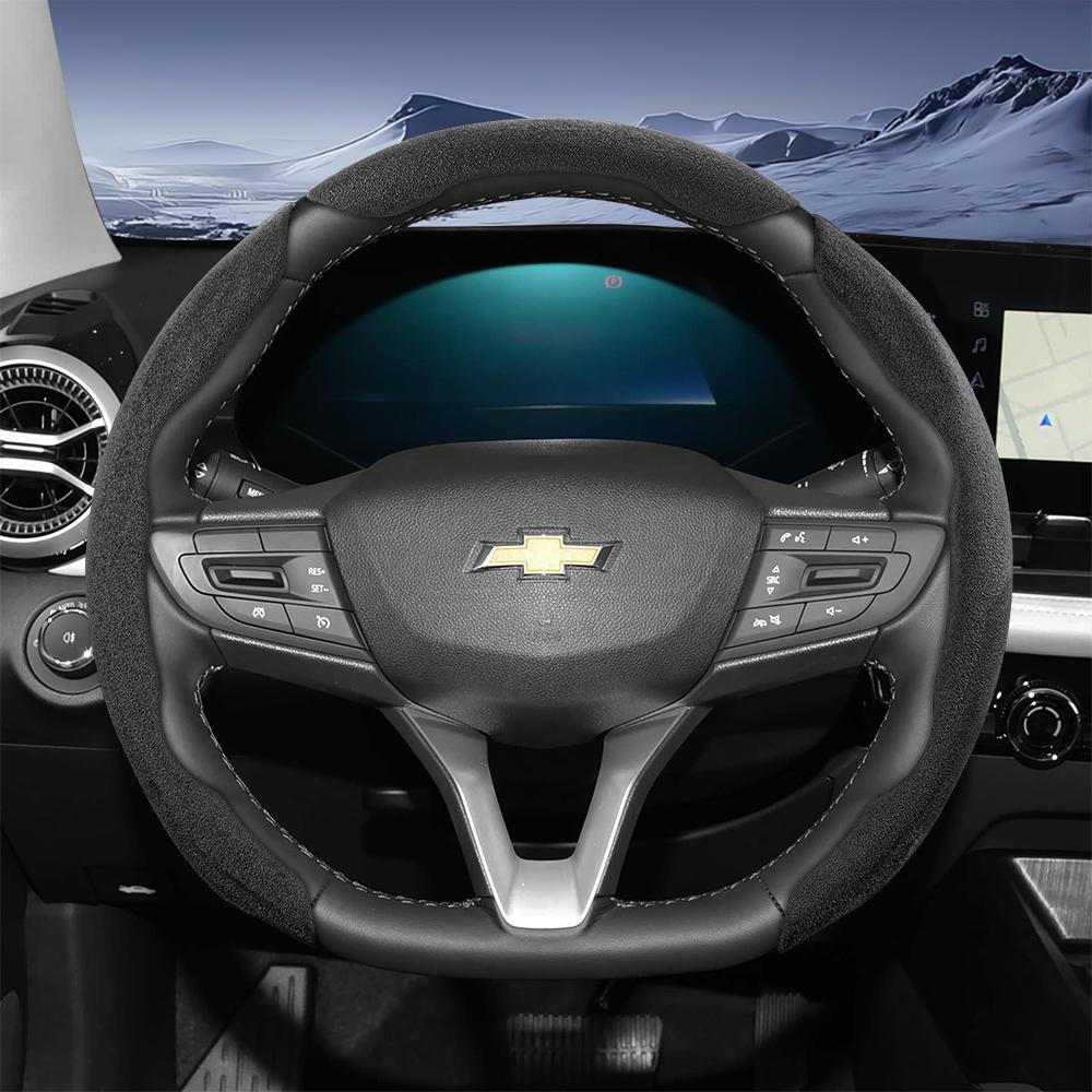 Suitable for Chevrolet Sport Suede Steering Wheel Cover with Split Snap-On Design for Silverado, Equinox, Trax, Onix, Tahoe, Traverse, Trailblazer