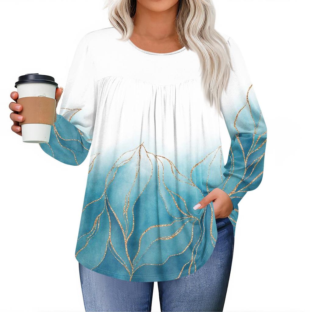 Dámské topy plus size košile s dlouhým rukávem kulatý výstřih splývavá tunika ležérní volná halenka L-5X