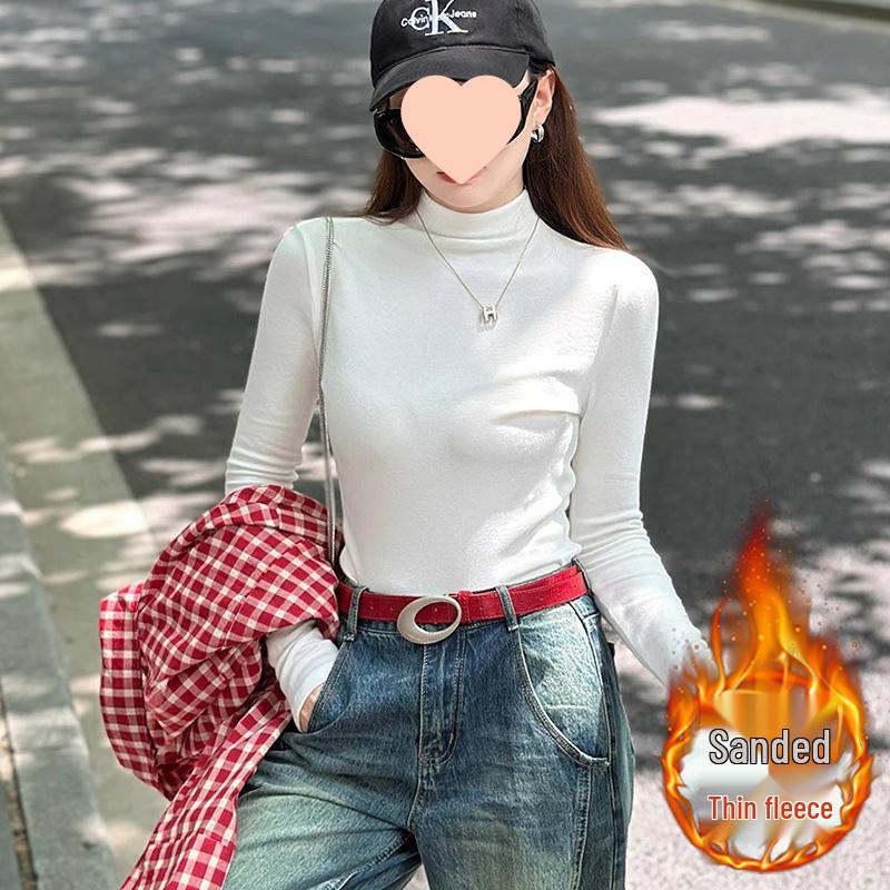 Women s Slimming Brushed Fleece Half-High Collar Long Sleeve Top - Autumn/Winter 2025 X-Large