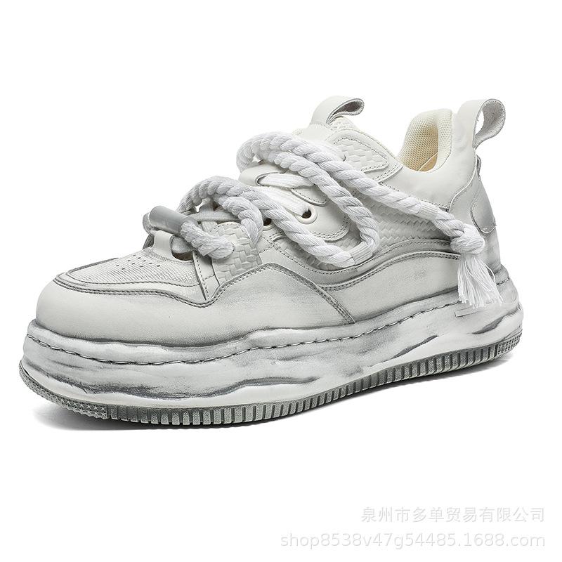 Light luxury old thick sole comfortable cushioning casual shoes dissolving shoes leather board shoes 38 серый