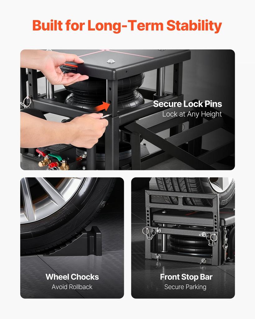 Air Portable Car Lifts 2PCS, 5 Ton Capacity, 320 Mm Max Height, Pneumatic Ramp Jacks with Airbags, Wheel Chocks, Extension Ramps, Heightened Columns,