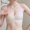 New V-neck Gathered Bubble Cotton Lace Underwear Without Steel Ring Anti-sagging Sports Breathable Comfortable Bra