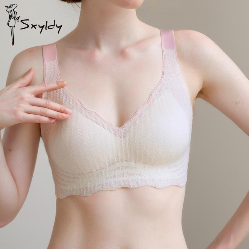 New V-neck Gathered Bubble Cotton Lace Underwear Without Steel Ring Anti-sagging Sports Breathable Comfortable Bra