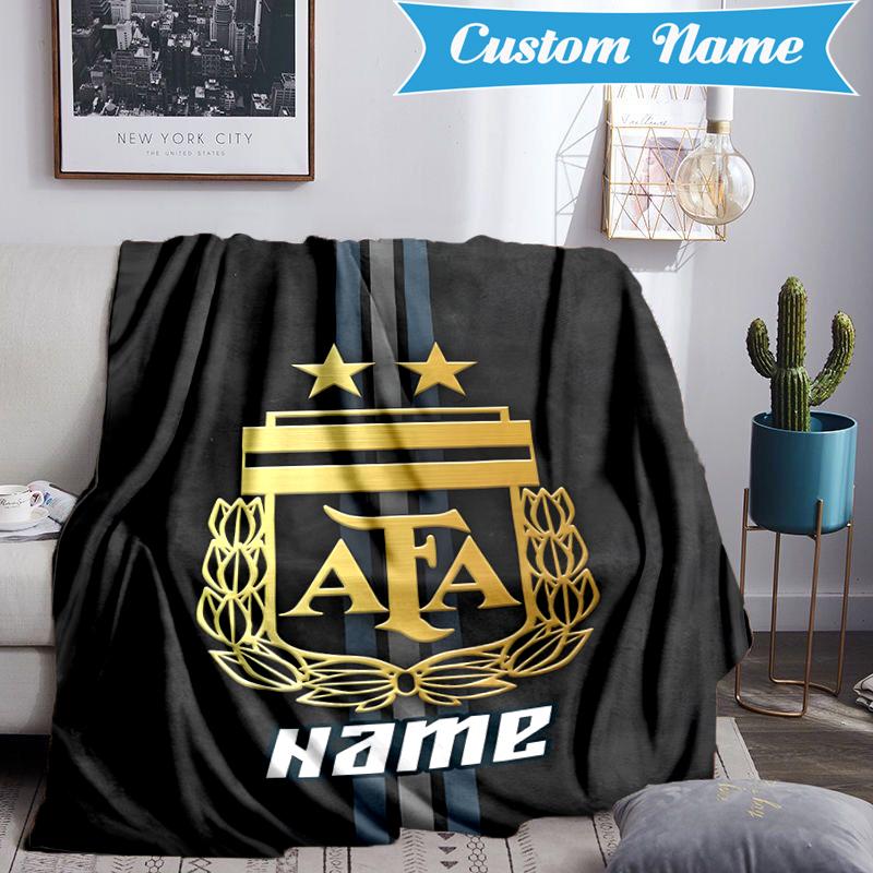 Custom Name Argen-tina Football Crest Blanket Lightweight Ideal Bedding Blanket Perfect for Travel, Camping, Living Rooms, Sofas, Christmas Gift