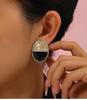 18k Gold-Plated Two-Tone Oval Button Earrings with Titanium Steel Ear Cuffs - European, American, Japanese, Korean Style.