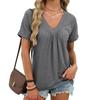 T-shirt Top Casual da Donna a Maniche Corte Nuova Primavera Estate Scollo a V Arricciato Ampio
