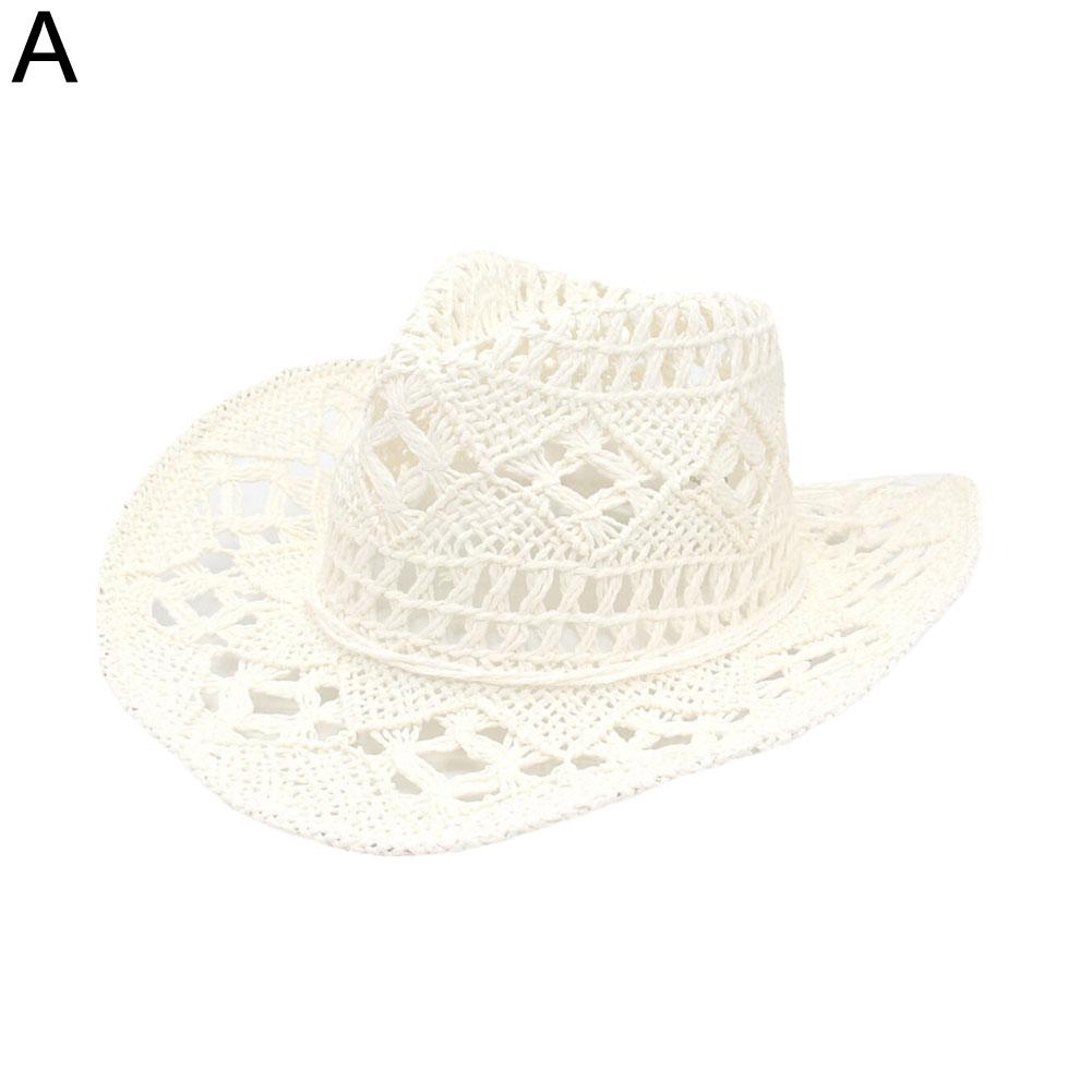 Hand-woven Western Cowboy Straw Hats Summer Outdoor Men Women Wide Brim Breathable Beach Jazz Cap Sun Protection Hat