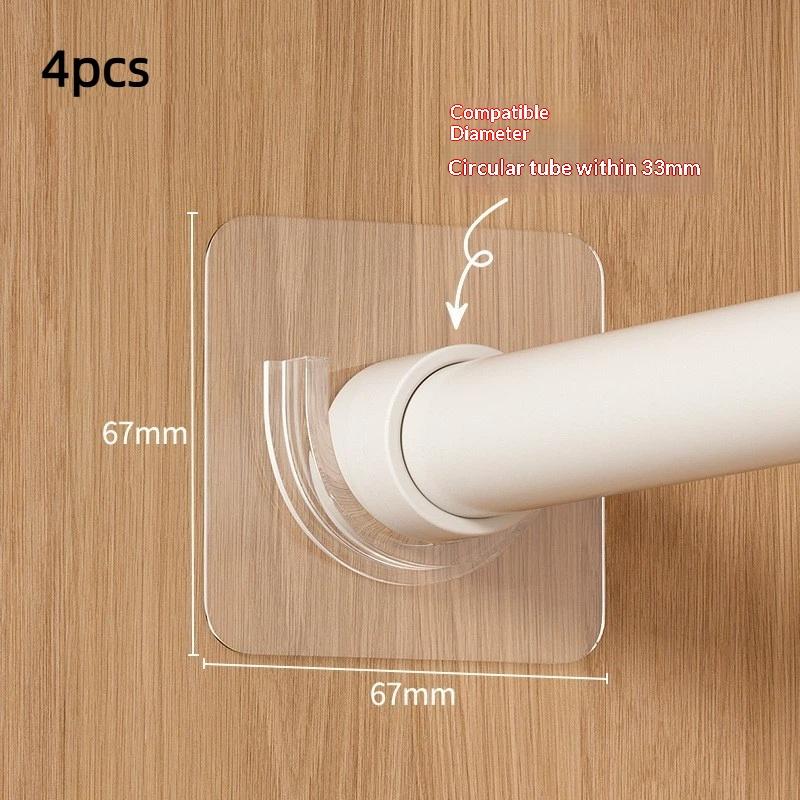 4 Pcs Transparent Adhesive Curtain Rod Brackets No Drilling Strong Load Bearing For Bathroom Bedroom Home Use