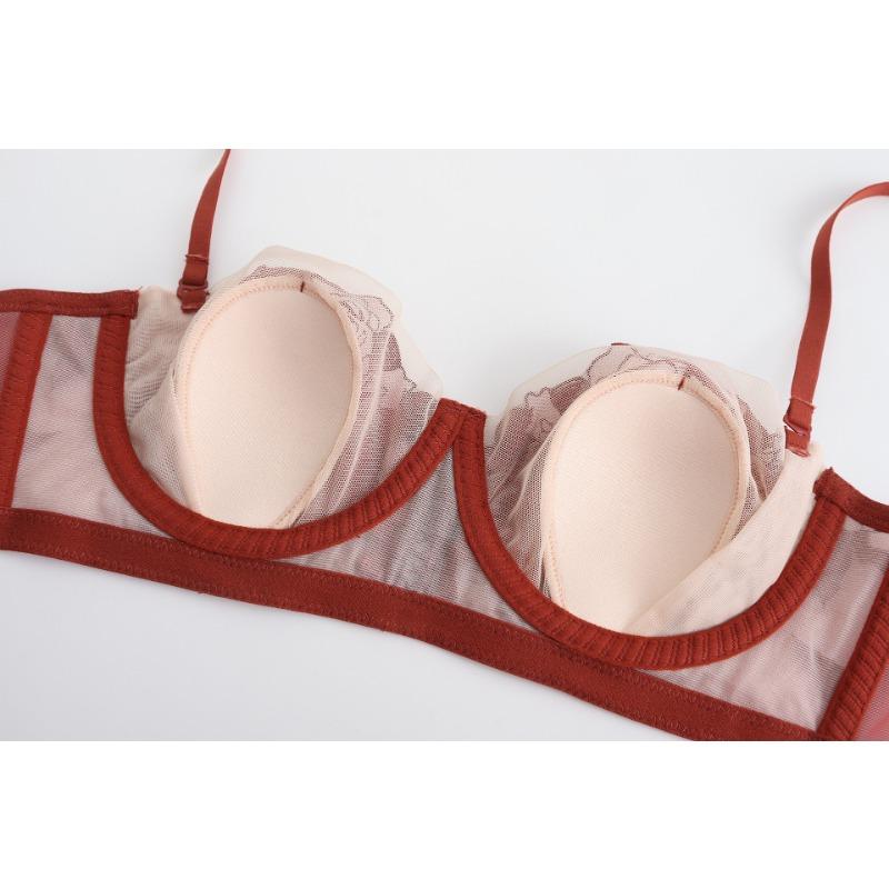 Women's Sexy Lingerie Rabbit Ears Cup Flower Embroidery Lace Underwear Soft Steel Ring Large Breasts Show Small Bra Set