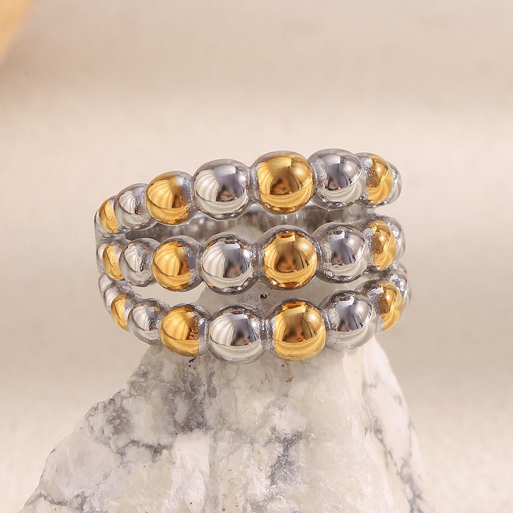 MamacitaSlay 316L Stainless Steel Two Tone Round Bead Ring Party Waterproof Jewelry Women's Unique 18K Gold Plated Ring Gift