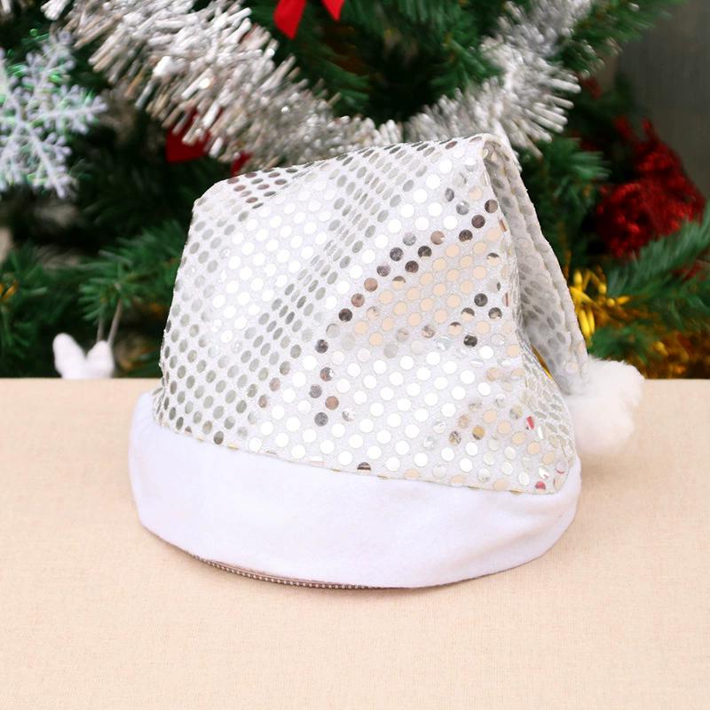 WTEMPO Solid Color Sequined Adult Christmas Hats Christmas Decorative Hats Santa Claus Hats Christmas Party Performance Decorative Hats