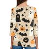 Women's T Shirt Tee Halloween Printed Button 3/4 Sleeve Tunic Daily Weekend Fashion Basic V- Neck Regular Top