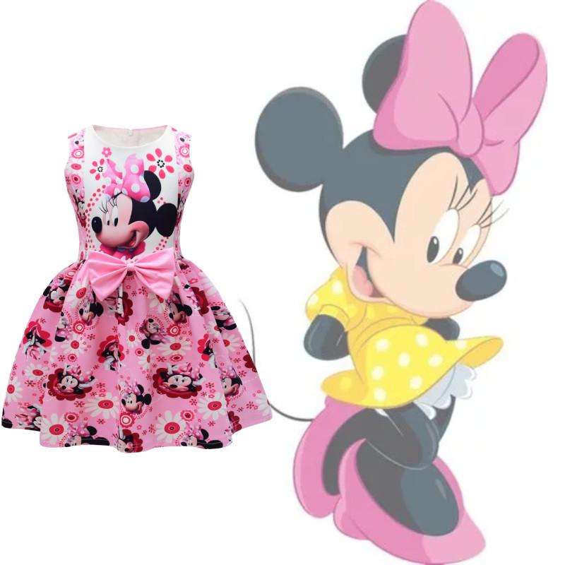 Rochie Fetiță Minnie Mouse Cu Imprimeuri Desenate Pentru Fete De Vară Rochie Casual Din Amestec De Bumbac Fete