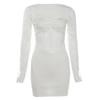 2026 European and American style spring and summer new women's clothing solid color slim-fitting fashion square neck long-sleeved mesh splicing dress