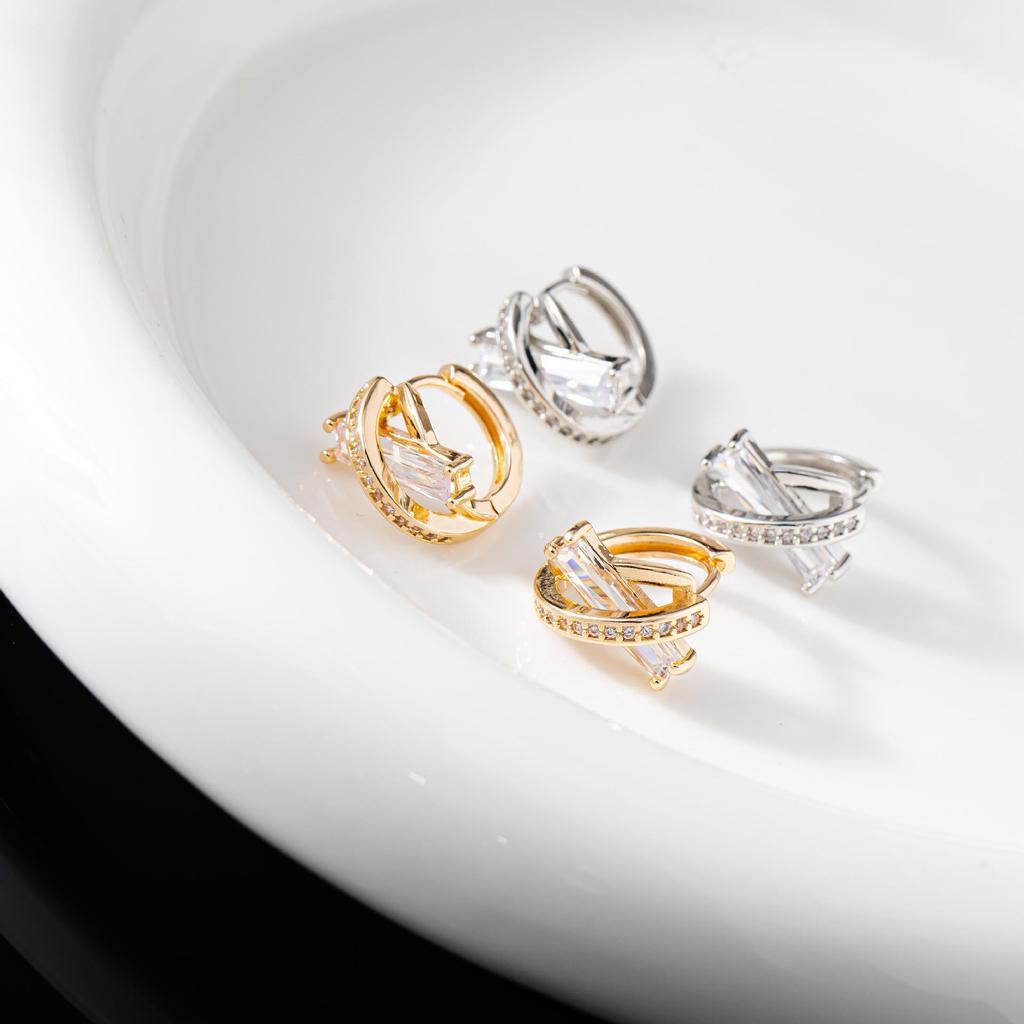 Elegant French Zirconia Intersecting Ear Cuff Hoop Earrings