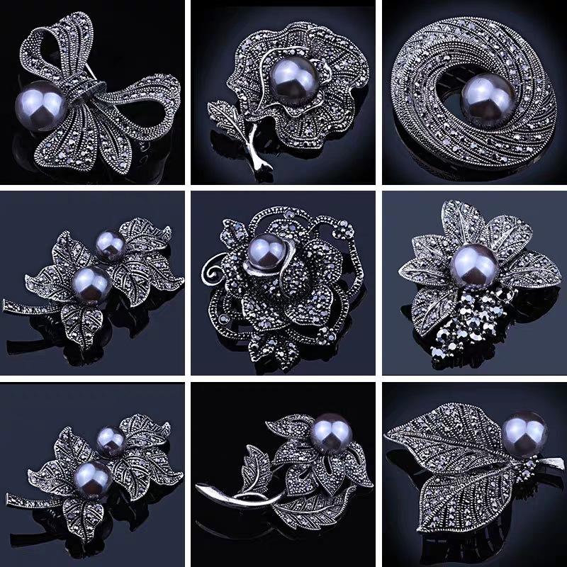 Černé Květinové Motýlky Brože Pro Ženy Vintage Elegantní Velký Špendlík Brož Zimní Kabát Svetr Brože Vysoká Kvalita
