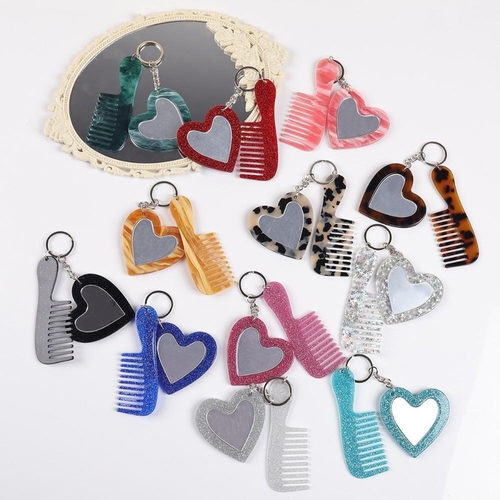 Simple Comb Mirror Keychain Mini Heart Car Keyring Creative Keychain Pendant Gift
