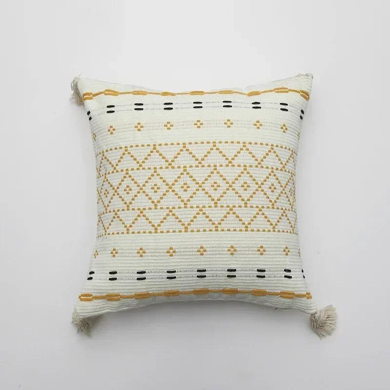 

Square Diamond Shaped Sofa Minimalist Style Woven Jacquard Cotton Canvas Tassel Style Pillow Cover Cojines Sofa Cushion Cover 45x45cm жовтий