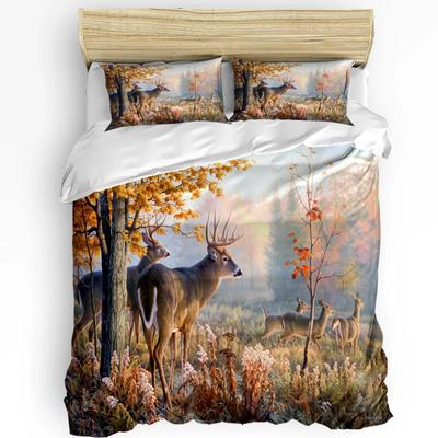 Forest Animal Deer Birch Maple Grass Duvet Cover with Pillow Case Custom 3pcs Bedding Set Quilt Cover Double Bed Home Textile