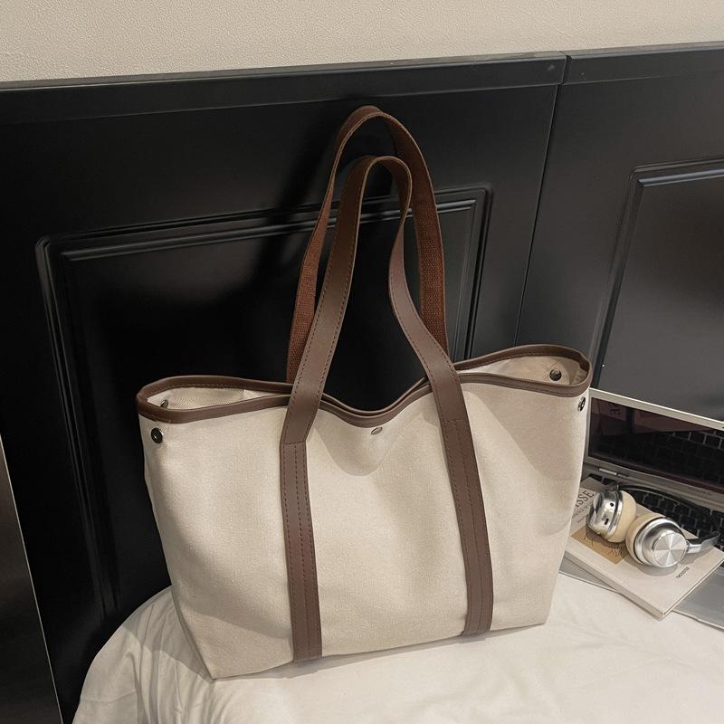 New Large Capacity Canvas Top Handle Bag Women Fashi Shoulder Bag Ins Commuter Comfortable and Versatile Texture Storage Bag