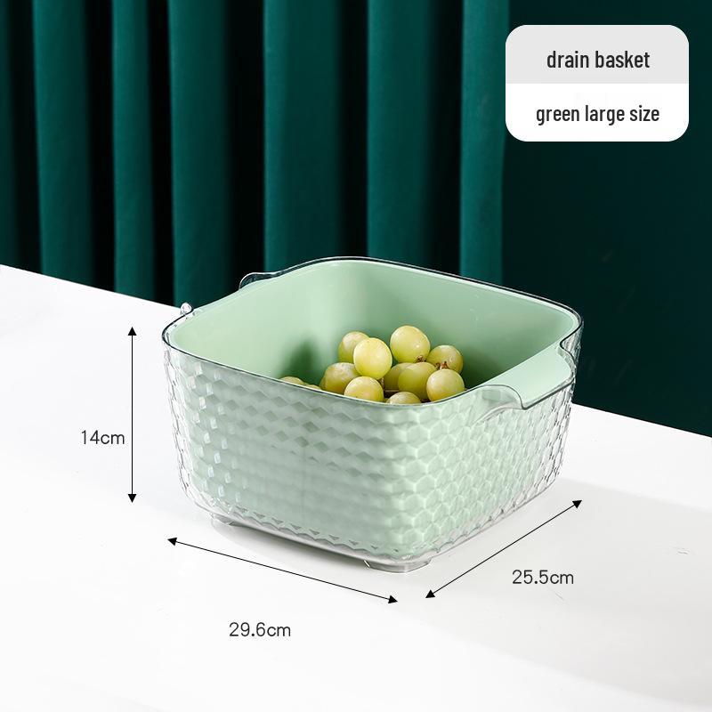 Double-Layer Kitchen Basket Set: Vegetable & Fruit Washing and Storage Basin 20.5*24*12 cm