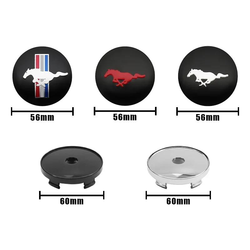 Car Sticker 4Pcs 56+60mm Car Styling Mustang Emblem Badge Wheel Center Hub Cap For Ford Focus Fiesta Mondeo Fusion Explorer Esca