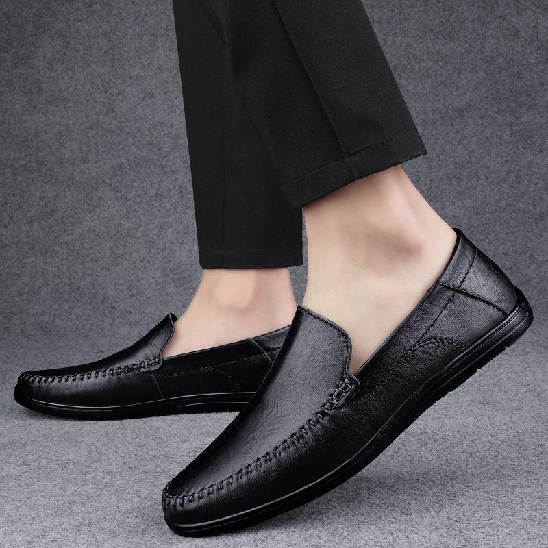 2025 Autumn New Soft Leather Soft-soled Men's Leather Shoes, Light and Breathable Pedals, Doudou Versatile Korean Version of Trendy Men's Shoes