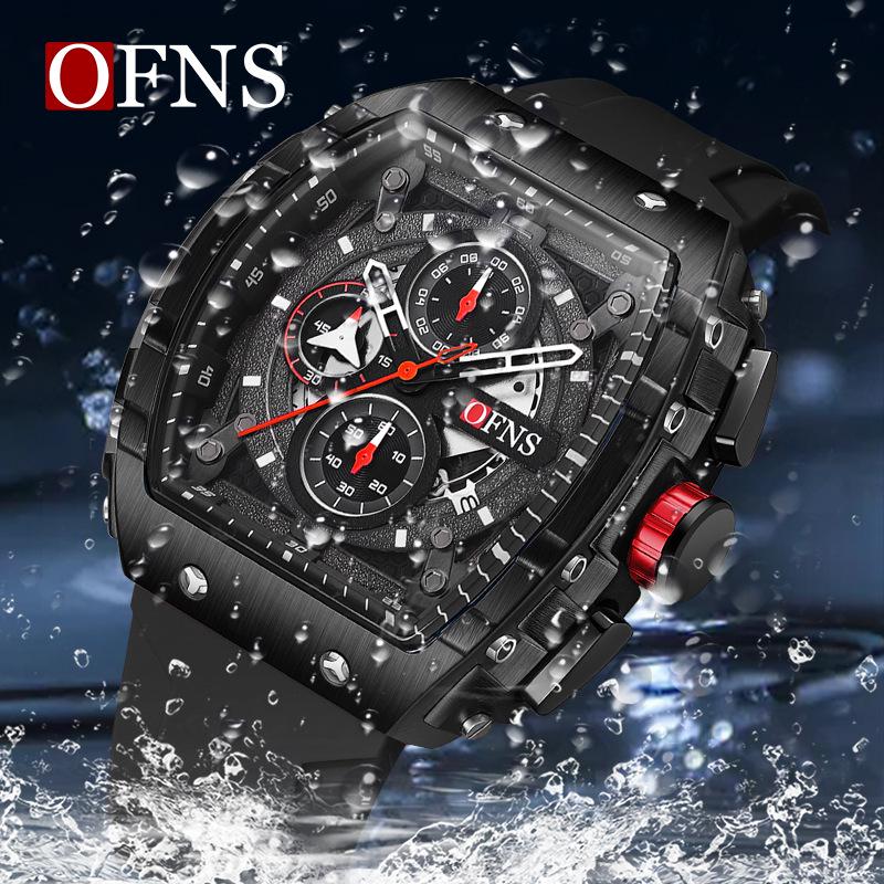 Men's Barrel-Shaped Multifunction Quartz Chronograph Watch with Calendar & Waterproof Feature