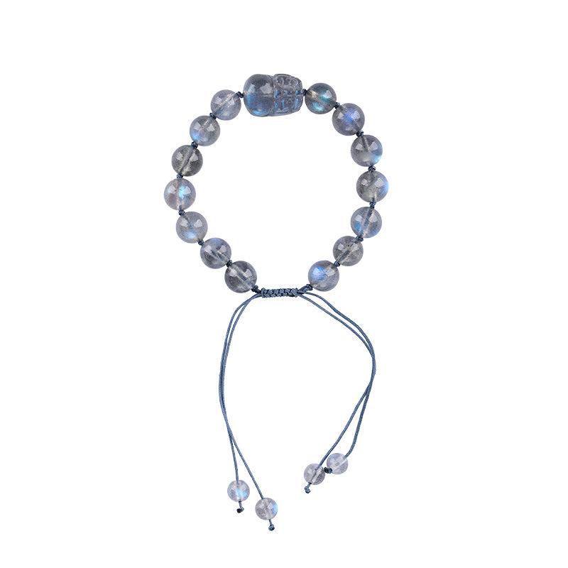 

Браслет Пи Сю из натурального серого лунного камня и лабрадорита для женщин - Плетеный дизайн ручной работы Adjustable 13cm-20cm