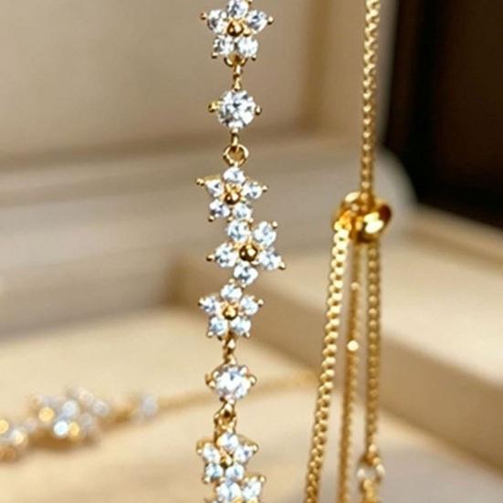 Cubic Zirconia Flower Bracelet, Adjustable Pull-Out Design Bracelet, Slim Lightweight Fit Wristband Jewelry Gift
