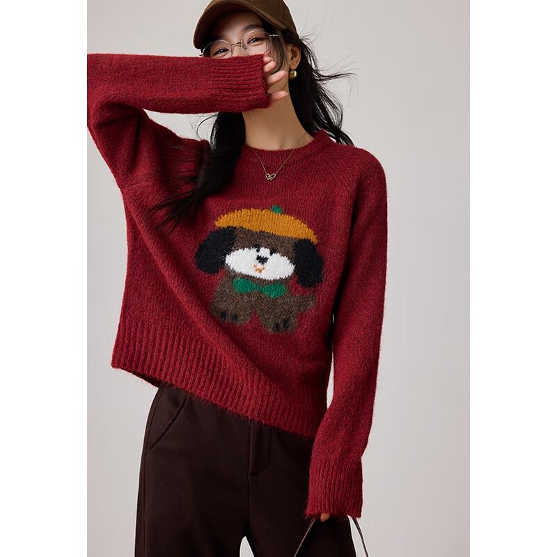 VICTORIA&VERA Women's Hooded Puppy Jacquard Knit Sweater