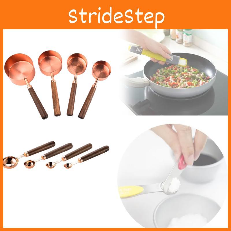Rose Sleek Gold Stainless Steel Measuring Cup Spoon Set Wooden Baking Cooking