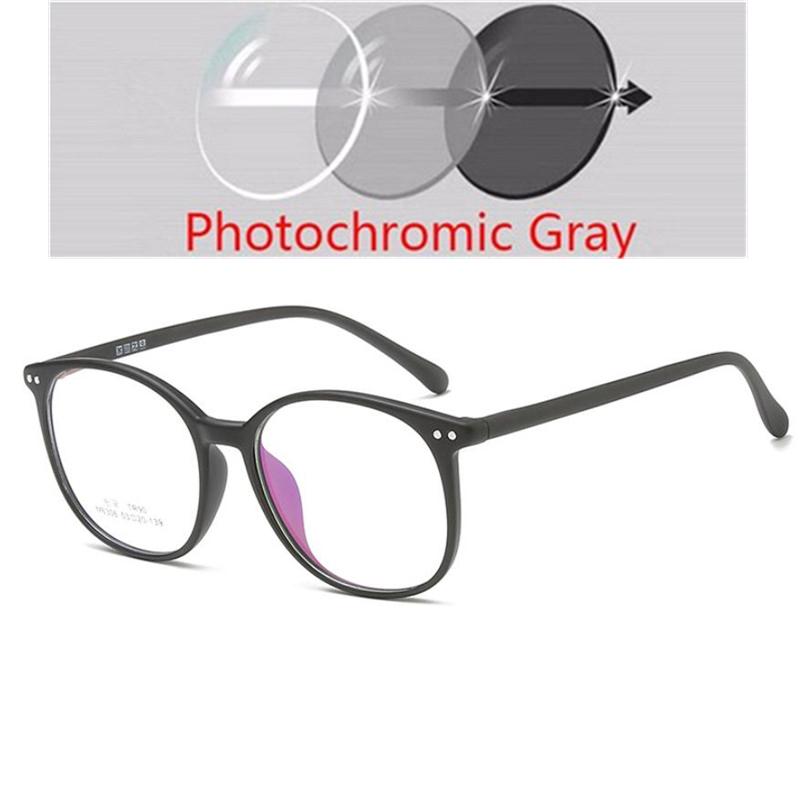 Rivet Round Photochromic Myopia Glasses Anti Blue Light Women Men Prescription Eyewear -0.5 to -6.0