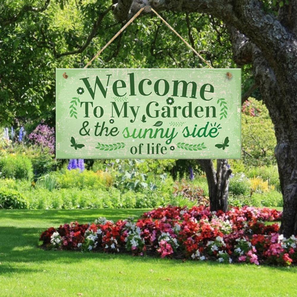 Letter Printed Garden Wooden Sign Handmade Door Hanging Decor Welcome To My Garden Sign Party