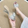 Sandals 2024 Summer Crystal Heel High Heels Bow Sandals High Stiletto Slippers Women's Small Fragrant Style Women's Shoes New