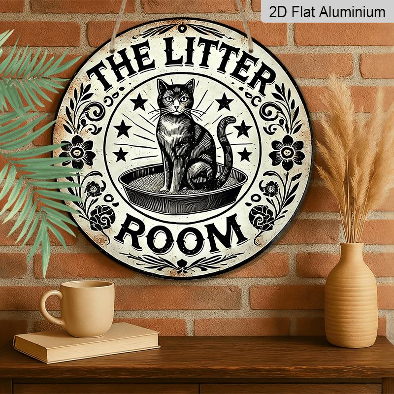2D Flat, 1pc Printed Round Aluminum Decorative Sign with a Cat Theme, Measuring 20×20 CM (7.87×7.87 Inches), Perfect for Areas Where Cats Are Kept At