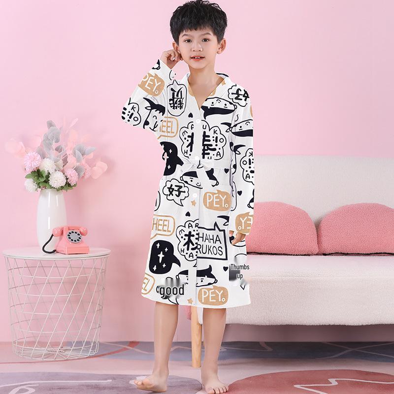 Girls' Combed Cotton Long-Sleeve Pajama Robe - Spring/Summer Bathrobe for Kids, Cute Sleepwear for Middle and Big Girls