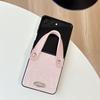 Solid Color Textured Leather Phone Case For Samsung Zflip6 Clamshell Fold7 Portable Wristband Pocket2 Women